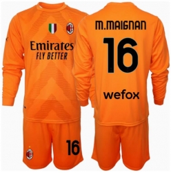 AC Milan Mike Maignan #16 Torwart Auswärtstrikot Kinder 2024-25 Langarm (+ kurze hosen)