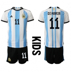 Argentinien Angel Di Maria #11 Heimtrikot Kinder WM 2022 Kurzarm (+ kurze hosen)