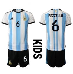Argentinien German Pezzella #6 Heimtrikot Kinder WM 2022 Kurzarm (+ kurze hosen)