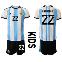 Argentinien Lautaro Martinez #22 Heimtrikot Kinder WM 2022 Kurzarm (+ kurze hosen)