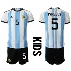 Argentinien Leandro Paredes #5 Heimtrikot Kinder WM 2022 Kurzarm (+ kurze hosen)