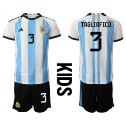 Argentinien Nicolas Tagliafico #3 Heimtrikot Kinder WM 2022 Kurzarm (+ kurze hosen)