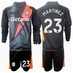 Aston Villa Emiliano Martinez #23 Torwart Auswärtstrikot Kinder 2024-25 Langarm (+ kurze hosen)