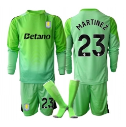 Aston Villa Emiliano Martinez #23 Torwart Auswärtstrikot Kinder 2025-26 Langarm (+ kurze hosen)