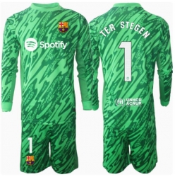 Barcelona Ter Stegen #1 Torwart Auswärtstrikot Kinder 2024-25 Langarm (+ kurze hosen)