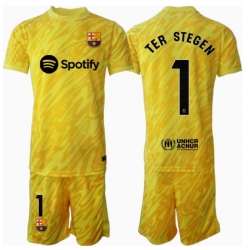 Barcelona Ter Stegen #1 Torwart Heimtrikot Kinder 2024-25 Kurzarm (+ kurze hosen)