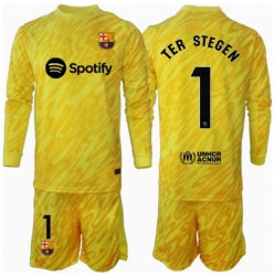 Barcelona Ter Stegen #1 Torwart Heimtrikot Kinder 2024-25 Langarm (+ kurze hosen)