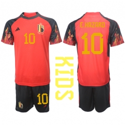 Belgien Eden Hazard #10 Heimtrikot Kinder WM 2022 Kurzarm (+ kurze hosen)