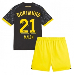 Borussia Dortmund Donyell Malen #21 Auswärtstrikot Kinder 2023-24 Kurzarm (+ kurze hosen)