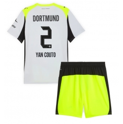 Borussia Dortmund Yan Couto #2 Auswärtstrikot Kinder 2025-26 Kurzarm (+ kurze hosen)