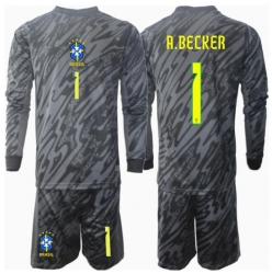 Brasilien Alisson Becker #1 Torwart Auswärtstrikot Kinder Copa America 2024 Langarm (+ kurze hosen)