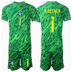 Brasilien Alisson Becker #1 Torwart Heimtrikot Kinder Copa America 2024 Kurzarm (+ kurze hosen)