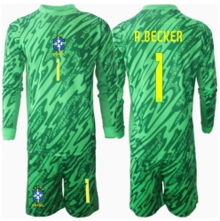 Brasilien Alisson Becker #1 Torwart Heimtrikot Kinder Copa America 2024 Langarm (+ kurze hosen)