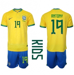 Brasilien Antony #19 Heimtrikot Kinder WM 2022 Kurzarm (+ kurze hosen)