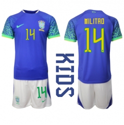 Brasilien Eder Militao #14 Auswärtstrikot Kinder WM 2022 Kurzarm (+ kurze hosen)