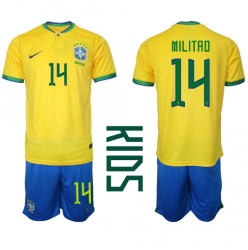 Brasilien Eder Militao #14 Heimtrikot Kinder WM 2022 Kurzarm (+ kurze hosen)