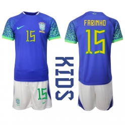 Brasilien Fabinho #15 Auswärtstrikot Kinder WM 2022 Kurzarm (+ kurze hosen)