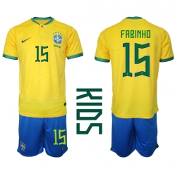 Brasilien Fabinho #15 Heimtrikot Kinder WM 2022 Kurzarm (+ kurze hosen)
