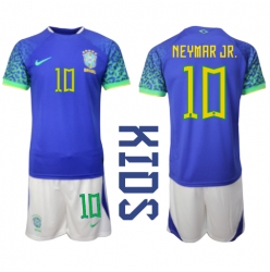 Brasilien Neymar Jr #10 Auswärtstrikot Kinder WM 2022 Kurzarm (+ kurze hosen)