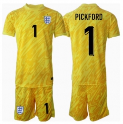 England Jordan Pickford #1 Torwart Auswärtstrikot Kinder EM 2024 Kurzarm (+ kurze hosen)