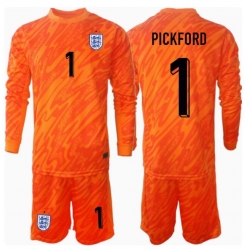 England Jordan Pickford #1 Torwart Heimtrikot Kinder EM 2024 Langarm (+ kurze hosen)