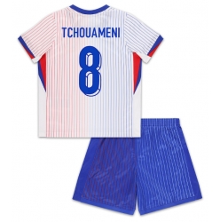 Frankreich Aurelien Tchouameni #8 Auswärtstrikot Kinder EM 2024 Kurzarm (+ kurze hosen)