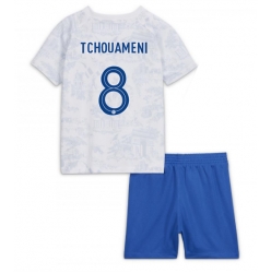 Frankreich Aurelien Tchouameni #8 Auswärtstrikot Kinder WM 2022 Kurzarm (+ kurze hosen)