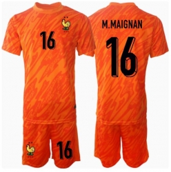 Frankreich Mike Maignan #16 Torwart Auswärtstrikot Kinder EM 2024 Kurzarm (+ kurze hosen)