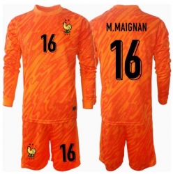 Frankreich Mike Maignan #16 Torwart Auswärtstrikot Kinder EM 2024 Langarm (+ kurze hosen)