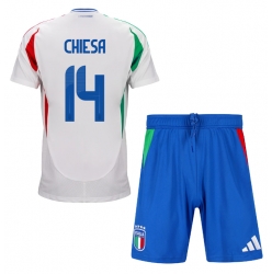 Italien Federico Chiesa #14 Auswärtstrikot Kinder EM 2024 Kurzarm (+ kurze hosen)