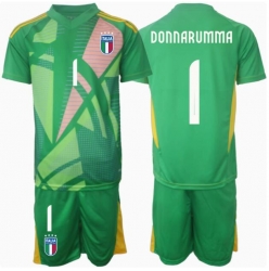 Italien Gianluigi Donnarumma #1 Torwart Auswärtstrikot Kinder EM 2024 Kurzarm (+ kurze hosen)