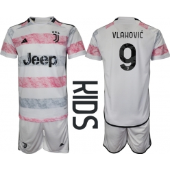 Juventus Dusan Vlahovic #9 Auswärtstrikot Kinder 2023-24 Kurzarm (+ kurze hosen)
