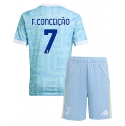 Juventus Francisco Conceicao #7 Auswärtstrikot Kinder 2025-26 Kurzarm (+ kurze hosen)