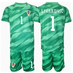 Kroatien Dominik Livakovic #1 Torwart Auswärtstrikot Kinder EM 2024 Kurzarm (+ kurze hosen)