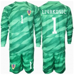 Kroatien Dominik Livakovic #1 Torwart Auswärtstrikot Kinder EM 2024 Langarm (+ kurze hosen)