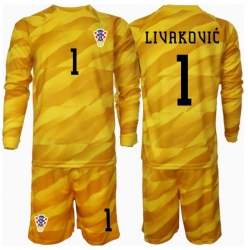 Kroatien Dominik Livakovic #1 Torwart Heimtrikot Kinder EM 2024 Langarm (+ kurze hosen)