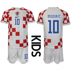 Kroatien Luka Modric #10 Heimtrikot Kinder WM 2022 Kurzarm (+ kurze hosen)