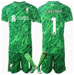 Liverpool Alisson Becker #1 Torwart Auswärtstrikot Kinder 2024-25 Kurzarm (+ kurze hosen)