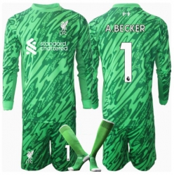 Liverpool Alisson Becker #1 Torwart Auswärtstrikot Kinder 2024-25 Langarm (+ kurze hosen)