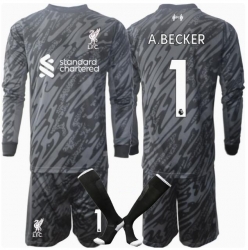 Liverpool Alisson Becker #1 Torwart Heimtrikot Kinder 2024-25 Langarm (+ kurze hosen)