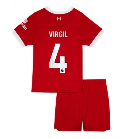 Liverpool Virgil van Dijk #4 Heimtrikot Kinder 2023-24 Kurzarm (+ kurze hosen)