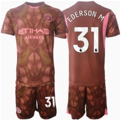 Manchester City Ederson Moraes #31 Torwart Heimtrikot Kinder 2024-25 Kurzarm (+ kurze hosen)
