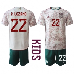 Mexiko Hirving Lozano #22 Auswärtstrikot Kinder WM 2022 Kurzarm (+ kurze hosen)