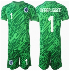 Niederlande Bart Verbruggen #1 Torwart Heimtrikot Kinder EM 2024 Kurzarm (+ kurze hosen)