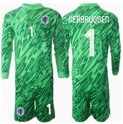 Niederlande Bart Verbruggen #1 Torwart Heimtrikot Kinder EM 2024 Langarm (+ kurze hosen)