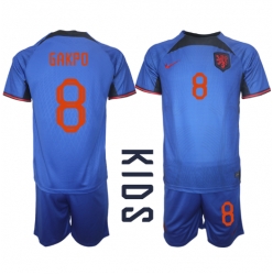 Niederlande Cody Gakpo #8 Auswärtstrikot Kinder WM 2022 Kurzarm (+ kurze hosen)
