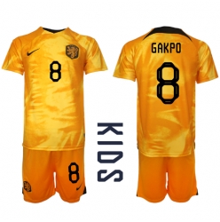 Niederlande Cody Gakpo #8 Heimtrikot Kinder WM 2022 Kurzarm (+ kurze hosen)