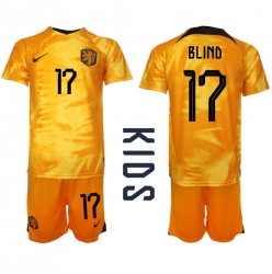 Niederlande Daley Blind #17 Heimtrikot Kinder WM 2022 Kurzarm (+ kurze hosen)