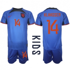 Niederlande Davy Klaassen #14 Auswärtstrikot Kinder WM 2022 Kurzarm (+ kurze hosen)