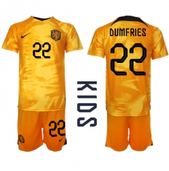 Niederlande Denzel Dumfries #22 Heimtrikot Kinder WM 2022 Kurzarm (+ kurze hosen)